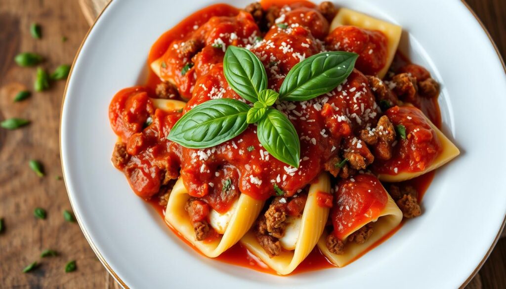 Beef and cheese stuffed conchiglioni