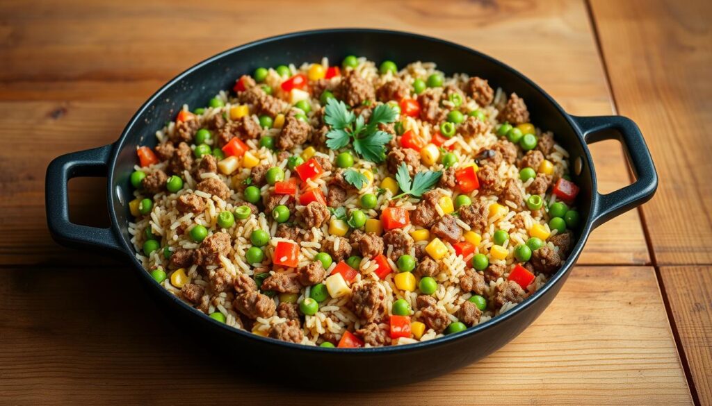 ground beef rice skillet with vegetables