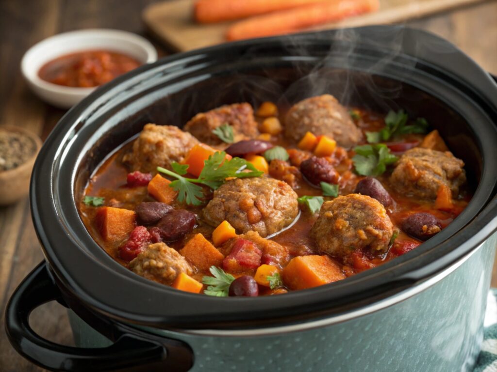 Turkey chop meat chili in a crock pot, slow cooker turkey meatballs, turkey and sweet potato stew in a crock pot.