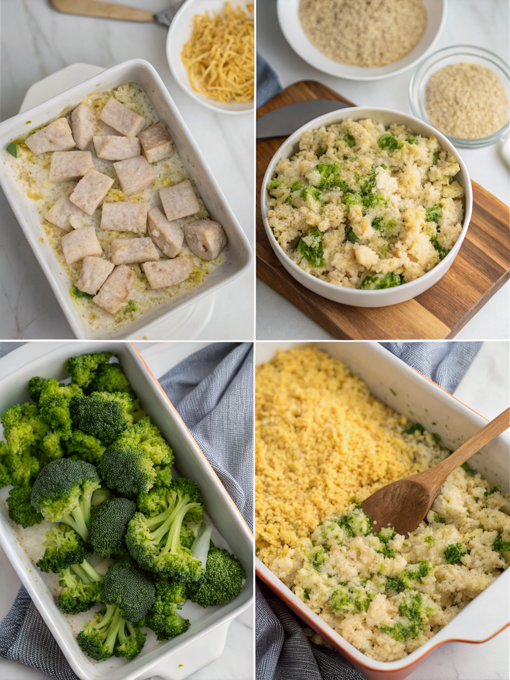 chicken broccoli rice casserole preparing steps
